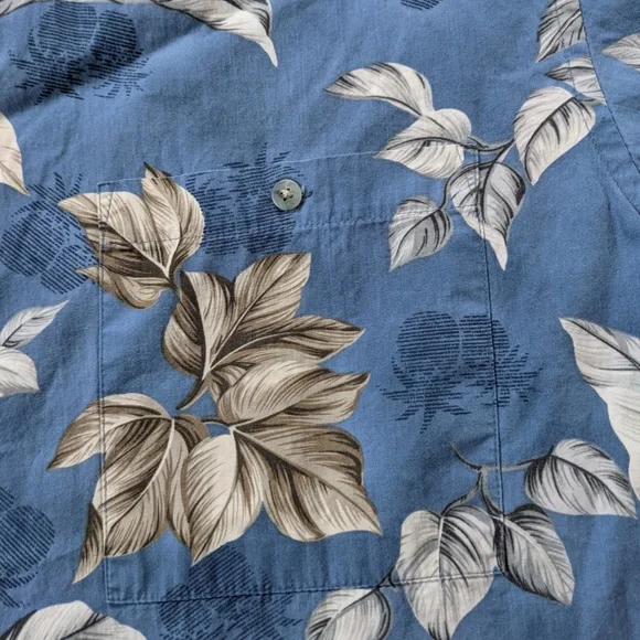 Pierre Cardin Hawaiian Shirt Men's XL Blue Tan Floral * - Picture 3 of 10